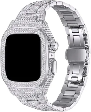Diamond Watch Case Metal Watch Strap Modification KitFor Apple Watch 8 7 6 5 4 SE Fashion Business Watch Band for Lady Women GirlsFor Iwatch Series 44mm 45mm