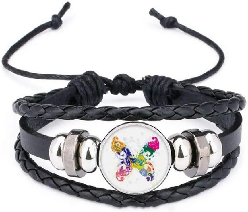 DIYthinker Colourful Butterfly with Floral Pattern Graffiti Bracelet Braided Leather Woven Rope Wristband