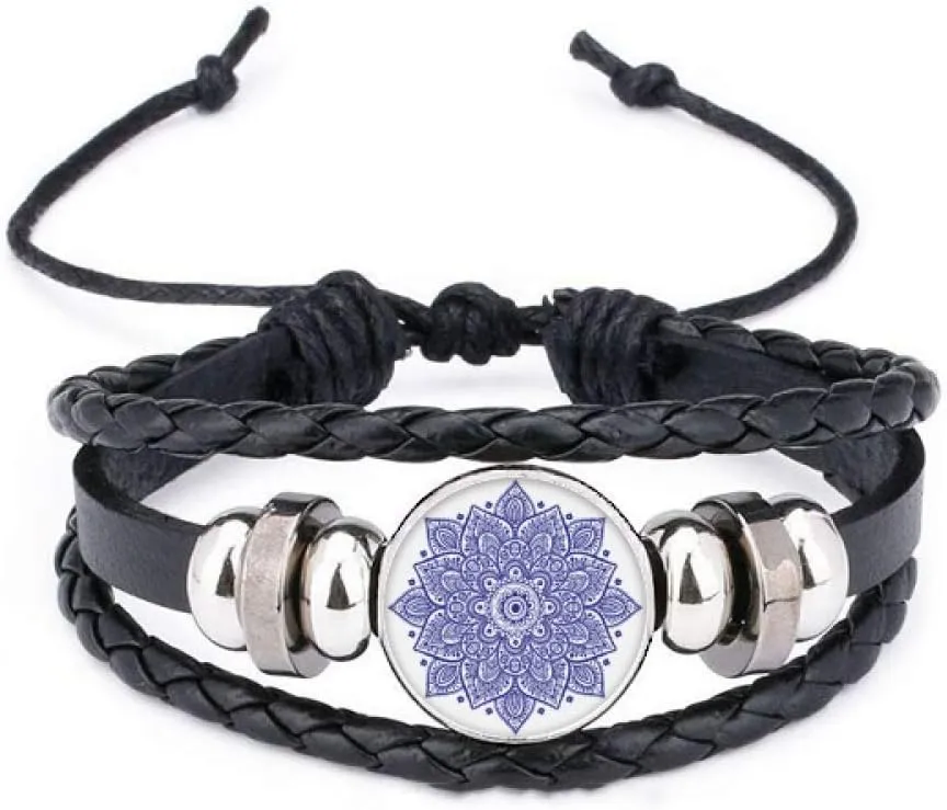 DIYthinker Violet Decorative Classic Floral Pattern Bracelet Braided Leather Woven Rope Wristband