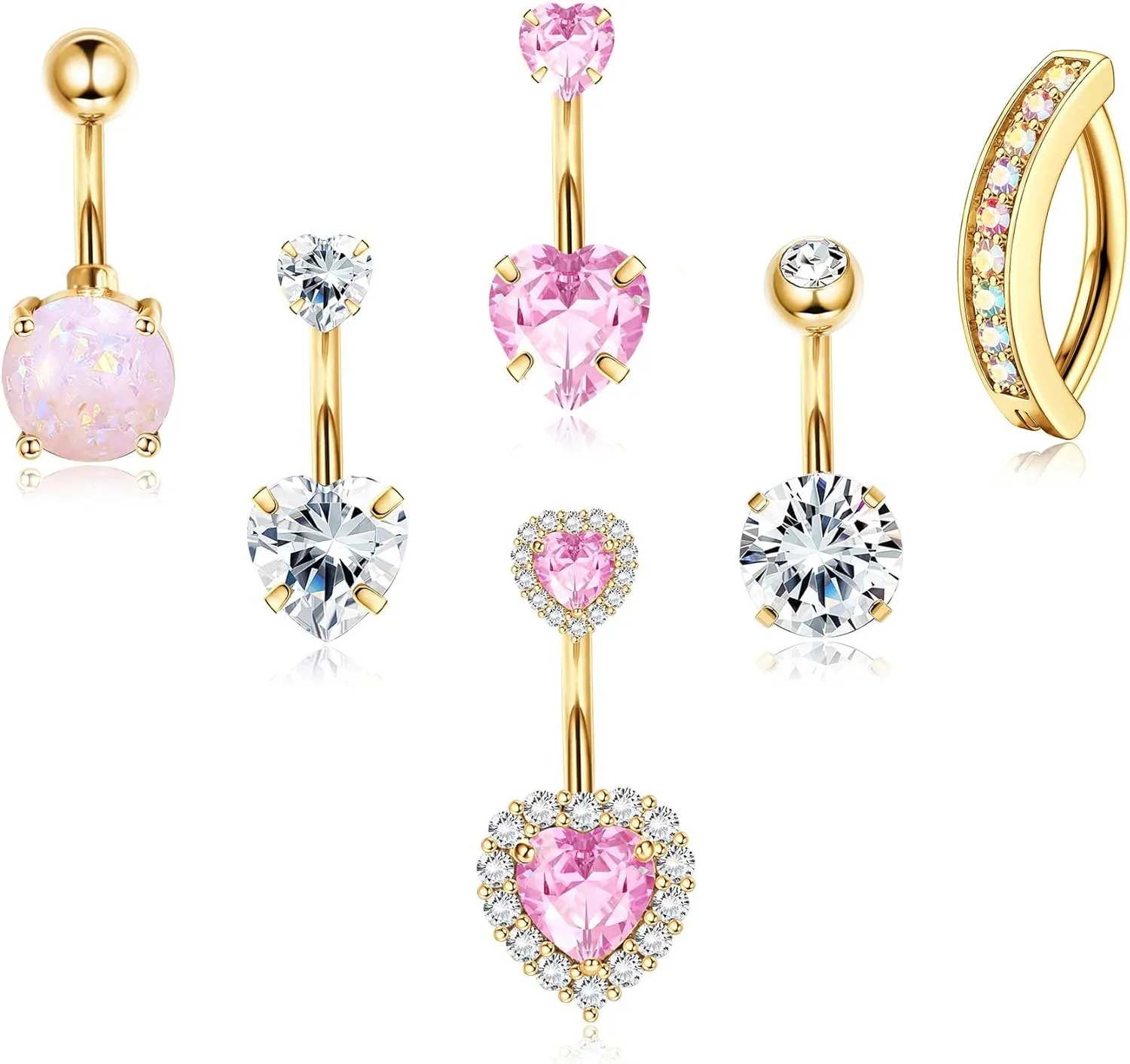 Dochais Belly Buton Ring Surgical Stainless Steel Belly Button Rings Hypoallergenic Belly Rings for Women Cute Pink CZ Heart Clicker Belly Button Piercings Navel Piercings Jewelry