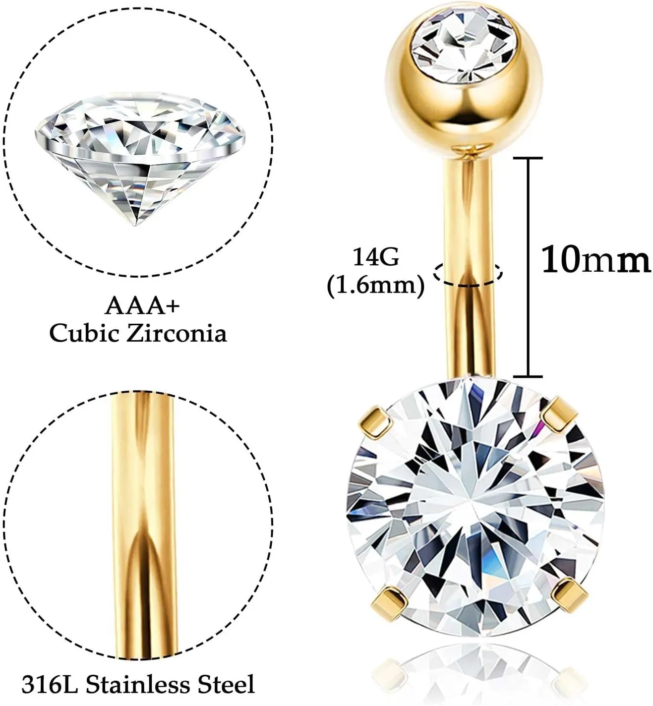 Dochais Belly Buton Ring Surgical Stainless Steel Belly Button Rings Hypoallergenic Belly Rings for Women Cute Pink CZ Heart Clicker Belly Button Piercings Navel Piercings Jewelry