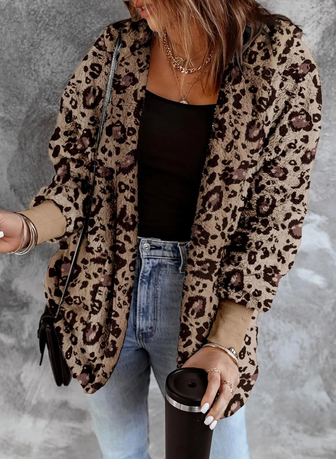Dokotoo Womens 2024 Winter Long Sleeve Solid Fuzzy Fleece Open Front Hooded Cardigans Jacket Coats Outerwear with Pocket