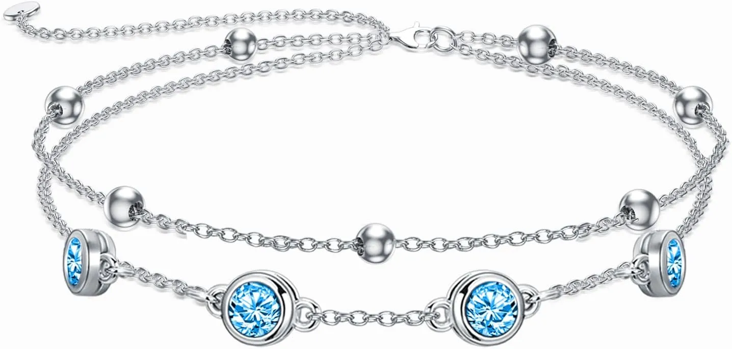 Dorunmo 925 Sterling Silver Birthstone Anklet Bracelets for Women Birthday Mother's Day Jewelry Gifts for Wife Girlfriend Mother Her