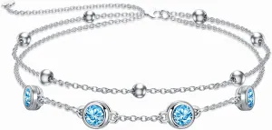 Dorunmo 925 Sterling Silver Birthstone Anklet Bracelets for Women Birthday Mother's Day Jewelry Gifts for Wife Girlfriend Mother Her
