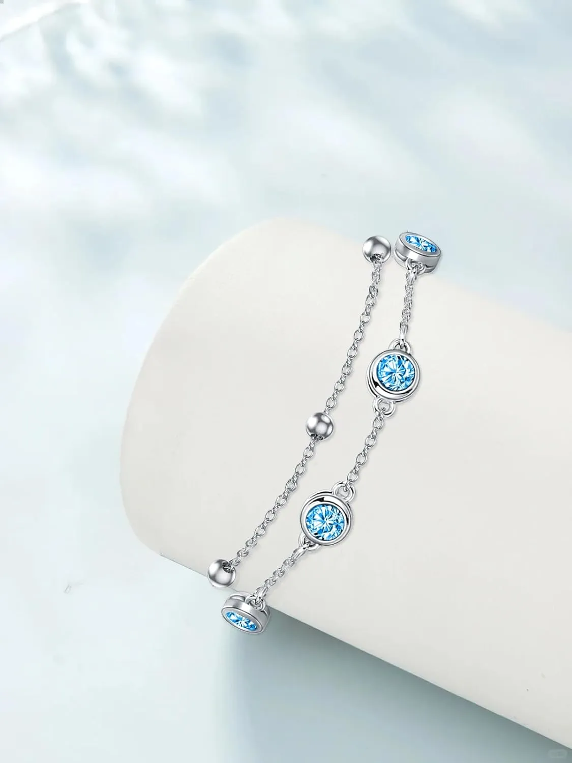 Dorunmo 925 Sterling Silver Birthstone Anklet Bracelets for Women Birthday Mother's Day Jewelry Gifts for Wife Girlfriend Mother Her
