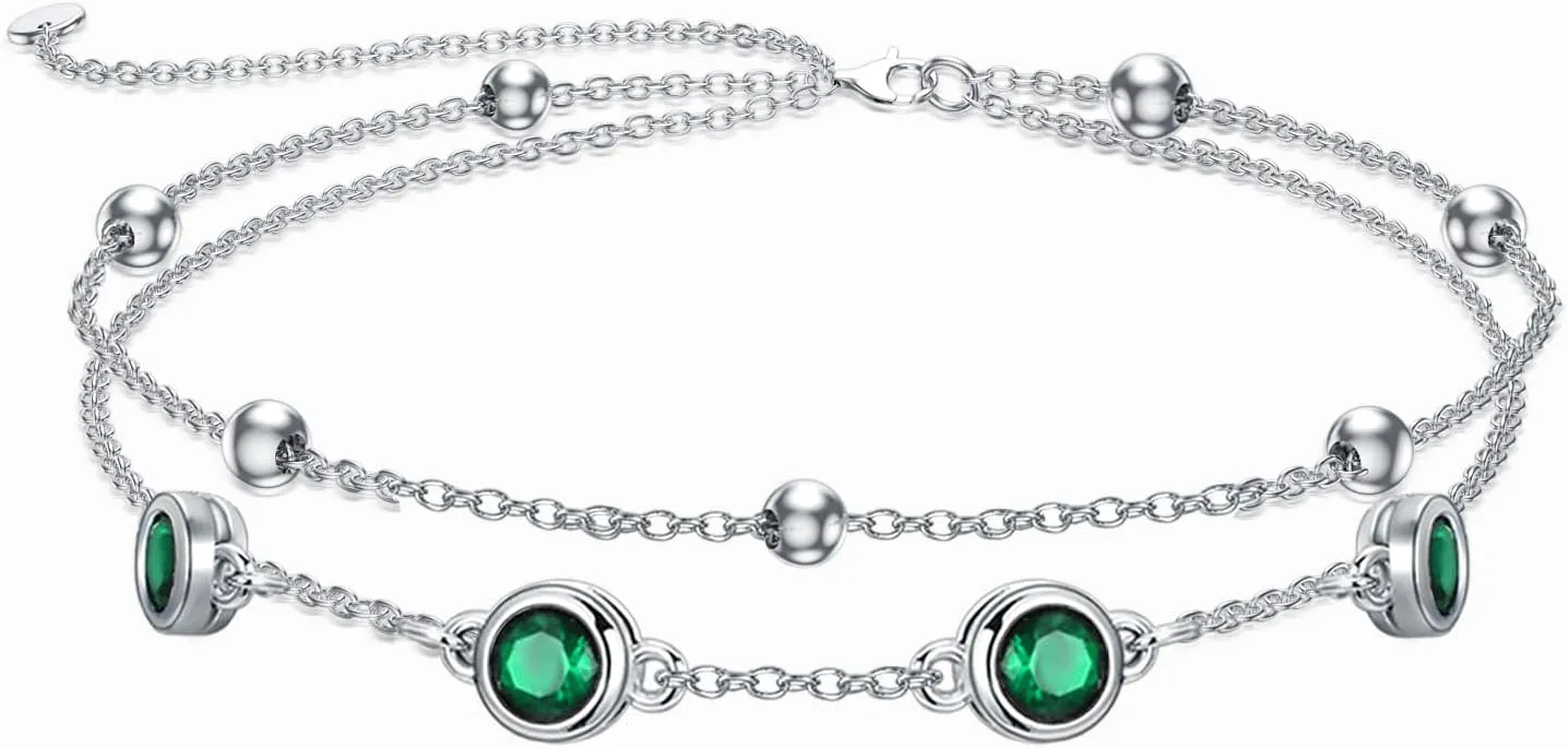 Dorunmo 925 Sterling Silver Birthstone Anklet Bracelets for Women Birthday Mother's Day Jewelry Gifts for Wife Girlfriend Mother Her
