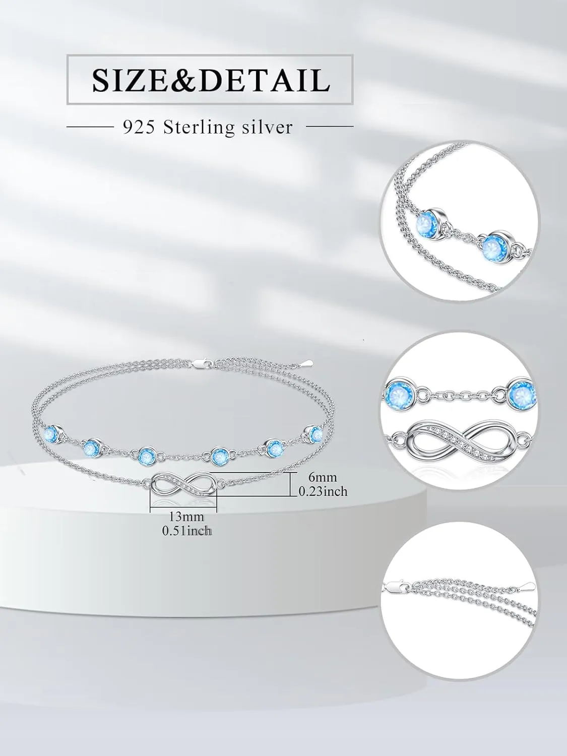 Dorunmo Anklet Bracelets For Women 925 Sterling Silver Birthstone/Infinity/Butterfly/Evil Eye/Turtle/Pineapple/Starfish/Heart Anklets Bracelets Jewelry Gifts for Women