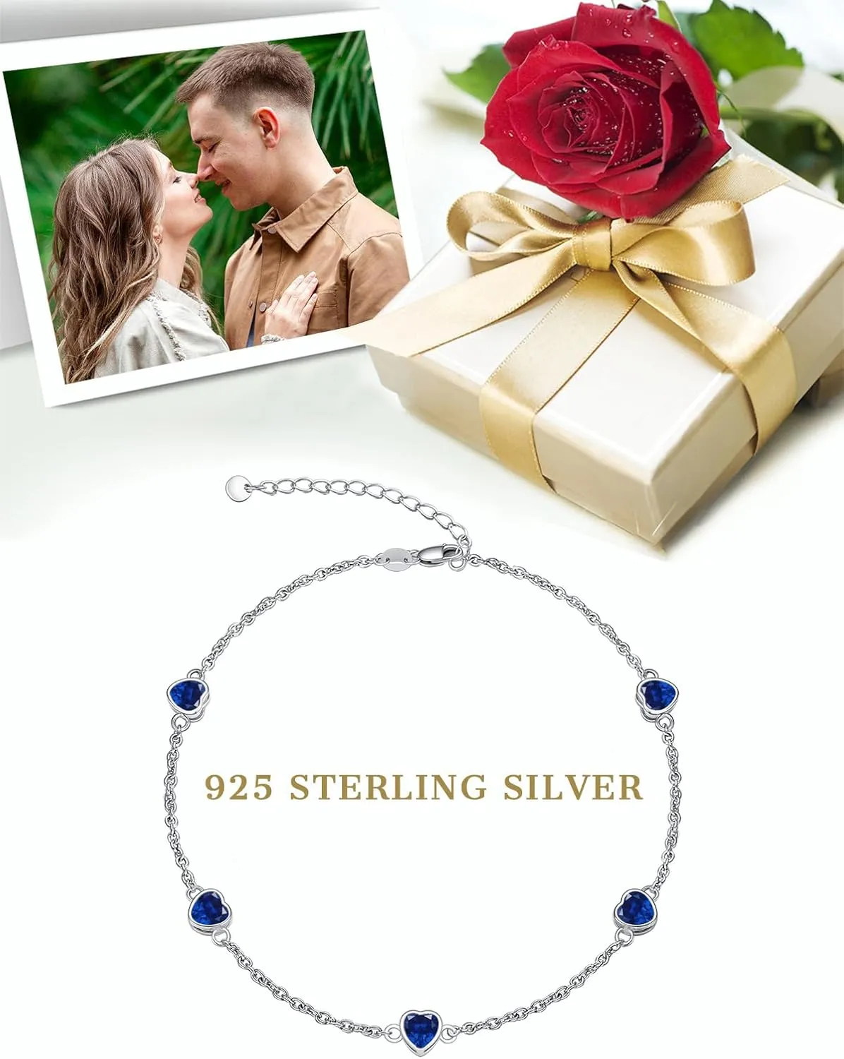Dorunmo Heart Birthstone Anklet Bracelets for Women 925 Sterling Silver Birthday Jewelry Best Mother's Day for Women