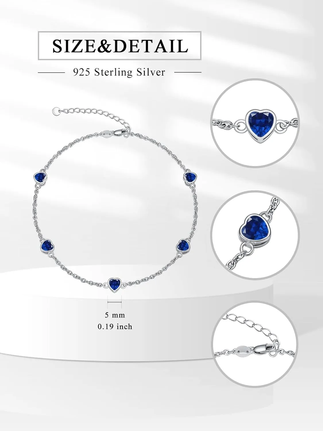 Dorunmo Heart Birthstone Anklet Bracelets for Women 925 Sterling Silver Birthday Jewelry Best Mother's Day for Women