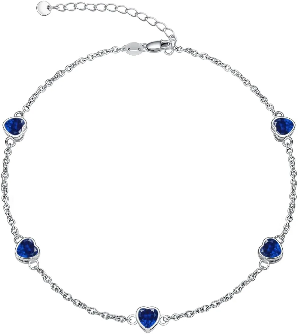 Dorunmo Heart Birthstone Anklet Bracelets for Women 925 Sterling Silver Birthday Jewelry Best Mother's Day for Women