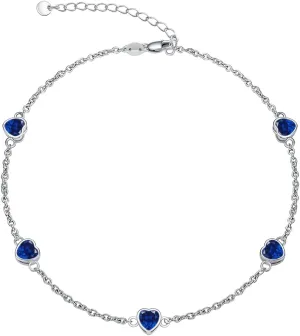 Dorunmo Heart Birthstone Anklet Bracelets for Women 925 Sterling Silver Birthday Jewelry Best Mother's Day for Women