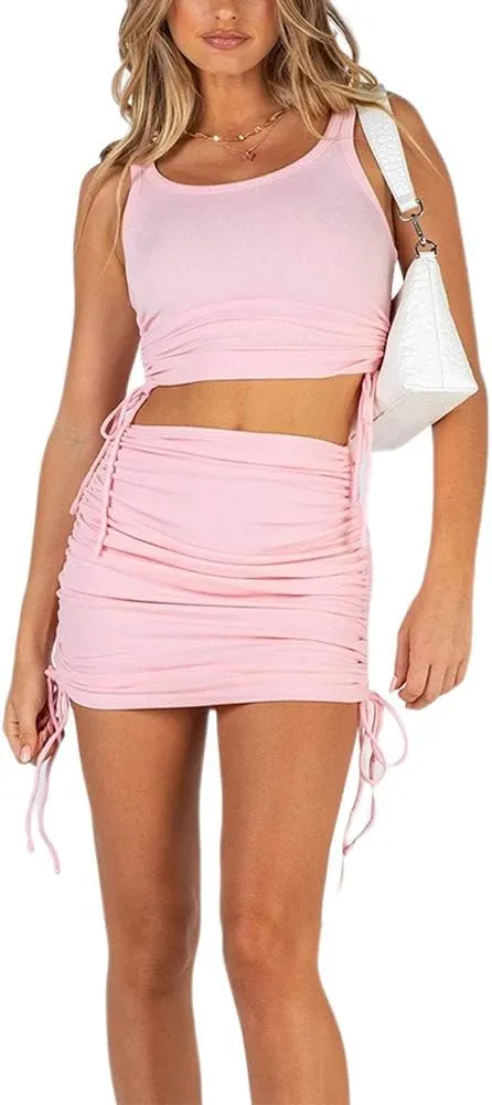 DREAM SLIM-Women's Sleeveless Ruched Ribbed Crop Tank Top-Workout Racerback Crop Tops Camisole Blouses