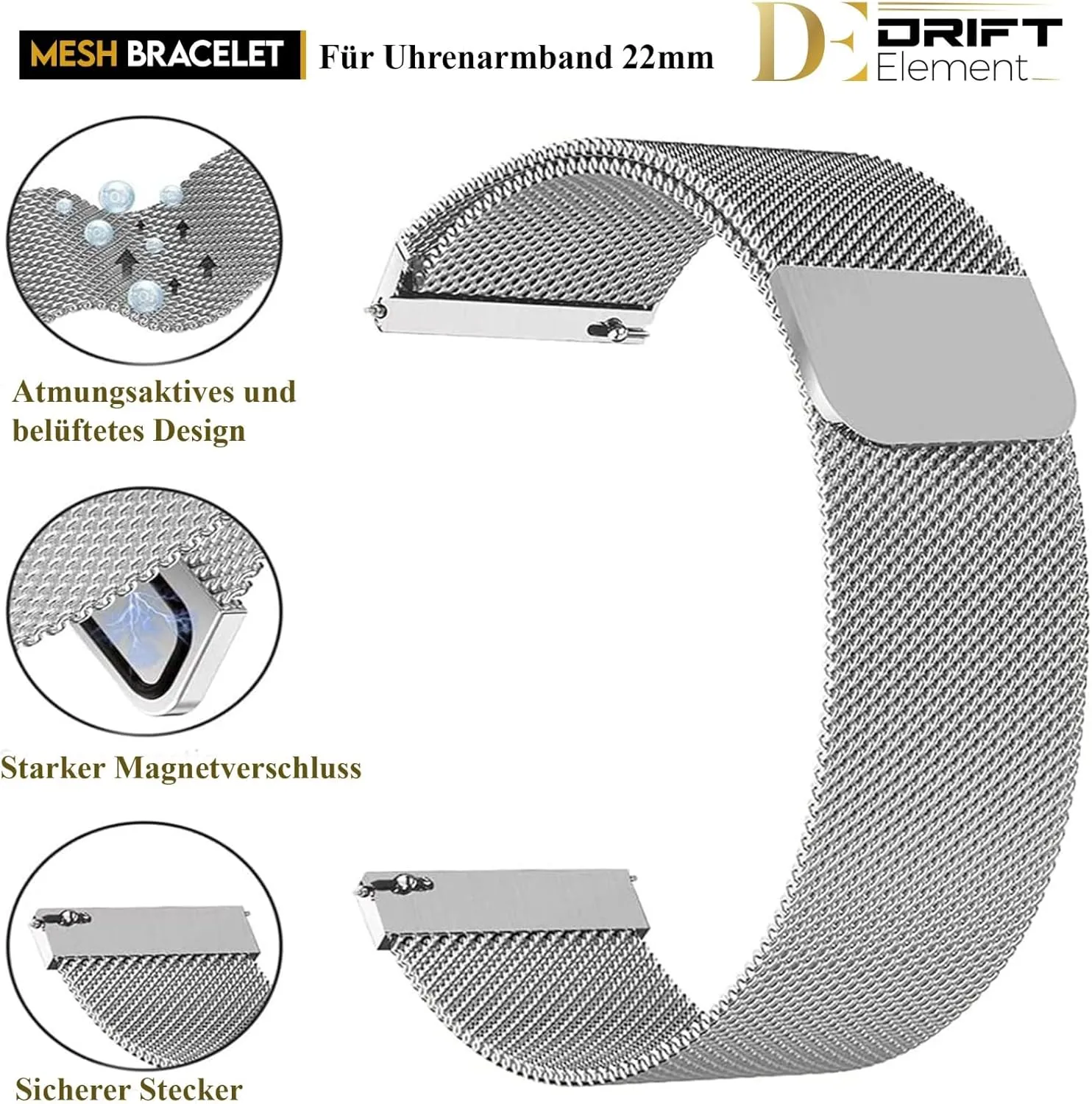 DriftElement Mesh Arm Band for watches | 22mm Milanese bracelet with 20cm length