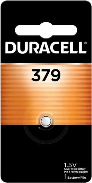 Duracell 379 Silver Oxide Button Battery, 1 Count Pack, 379 1.5 Volt Battery, Long-Lasting for Watches, Medical Devices, Calculators, and More