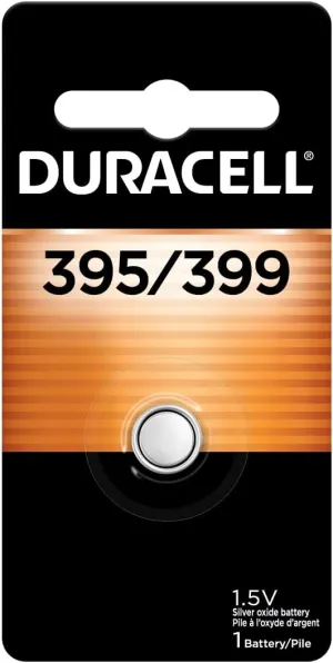 Duracell 395/399 Silver Oxide Button Battery, 1 Count Pack, 395/399 1.5 Volt Battery, Long-Lasting for Watches, Medical Devices, Calculators, and More