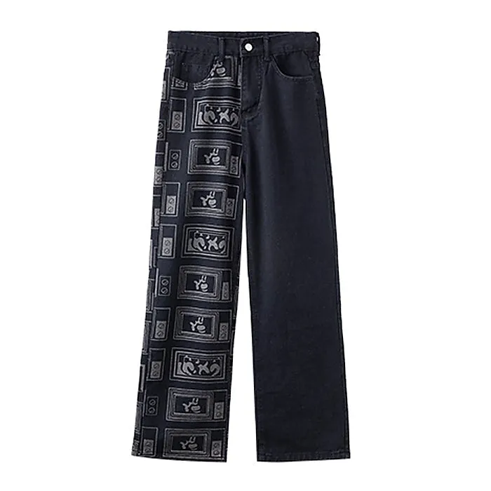 E Girl Outfit High Waist Patchwork Black Jeans