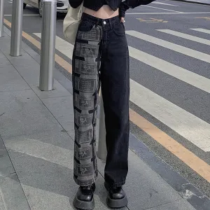 E Girl Outfit High Waist Patchwork Black Jeans