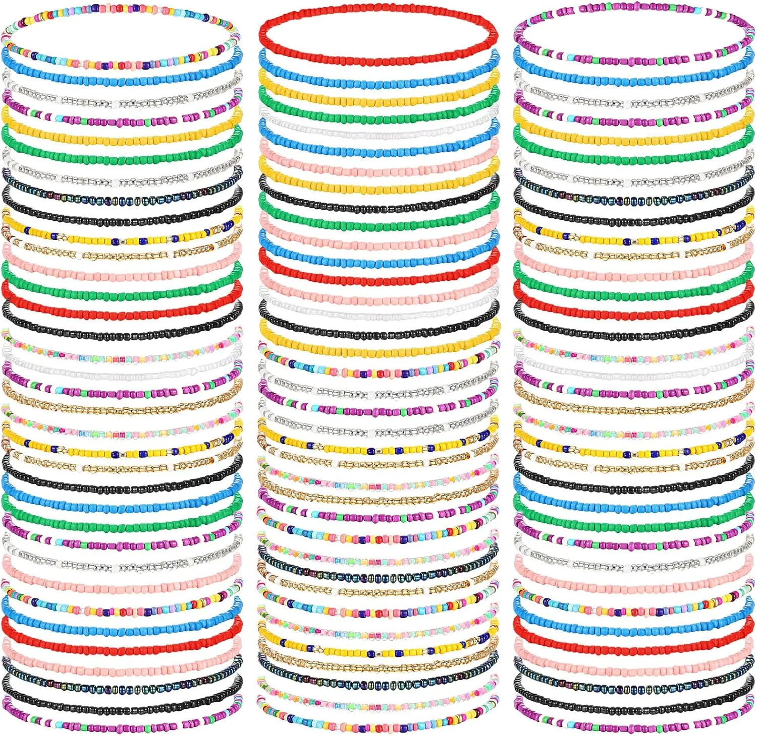 Ecally 150 Pieces Elastic Beaded Anklets for Women Boho Seed Bead Bracelet Set Handmade Beach Bohemian Colorful Beads Ankle Bracelets Bulk Foot Chain Summer Foot Jewelry for Women