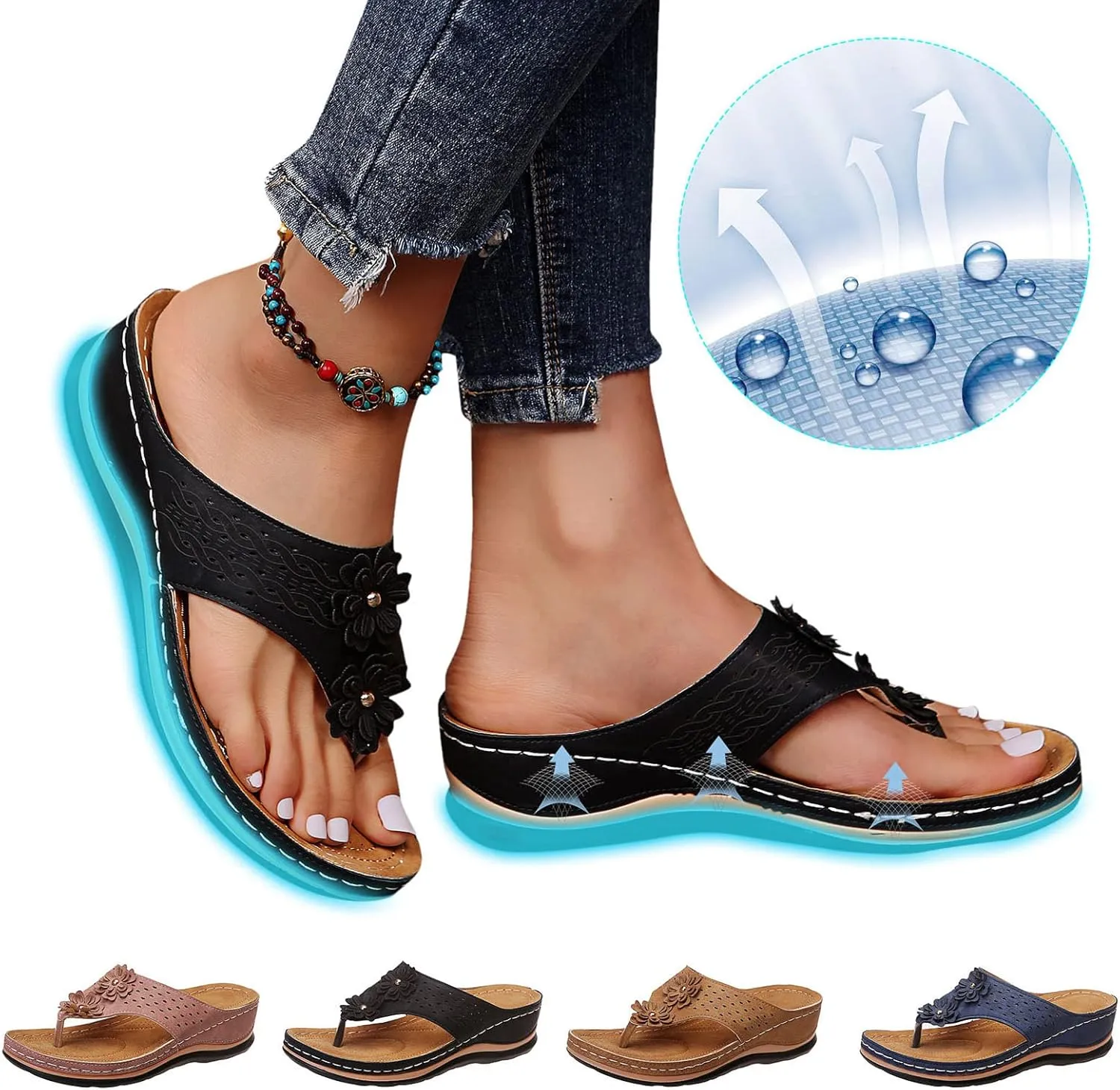 Eduavar Sandals Women Dressy Summer, Women Sandals Dressy Summer Beach Sandals Breathable Flip Flops Sandals Slippers