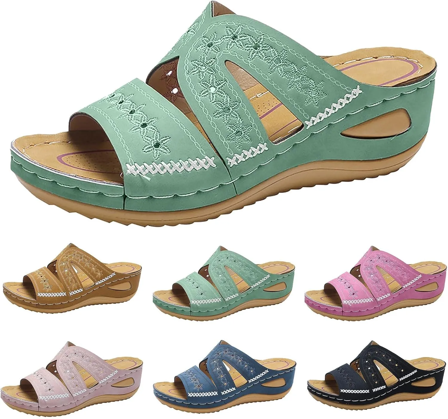 Eduavar Summer Sandals for Women, Orthopedic Sandals for Women Retro Sandals Open Toe Anti-Slip Comfy Walking Sandals
