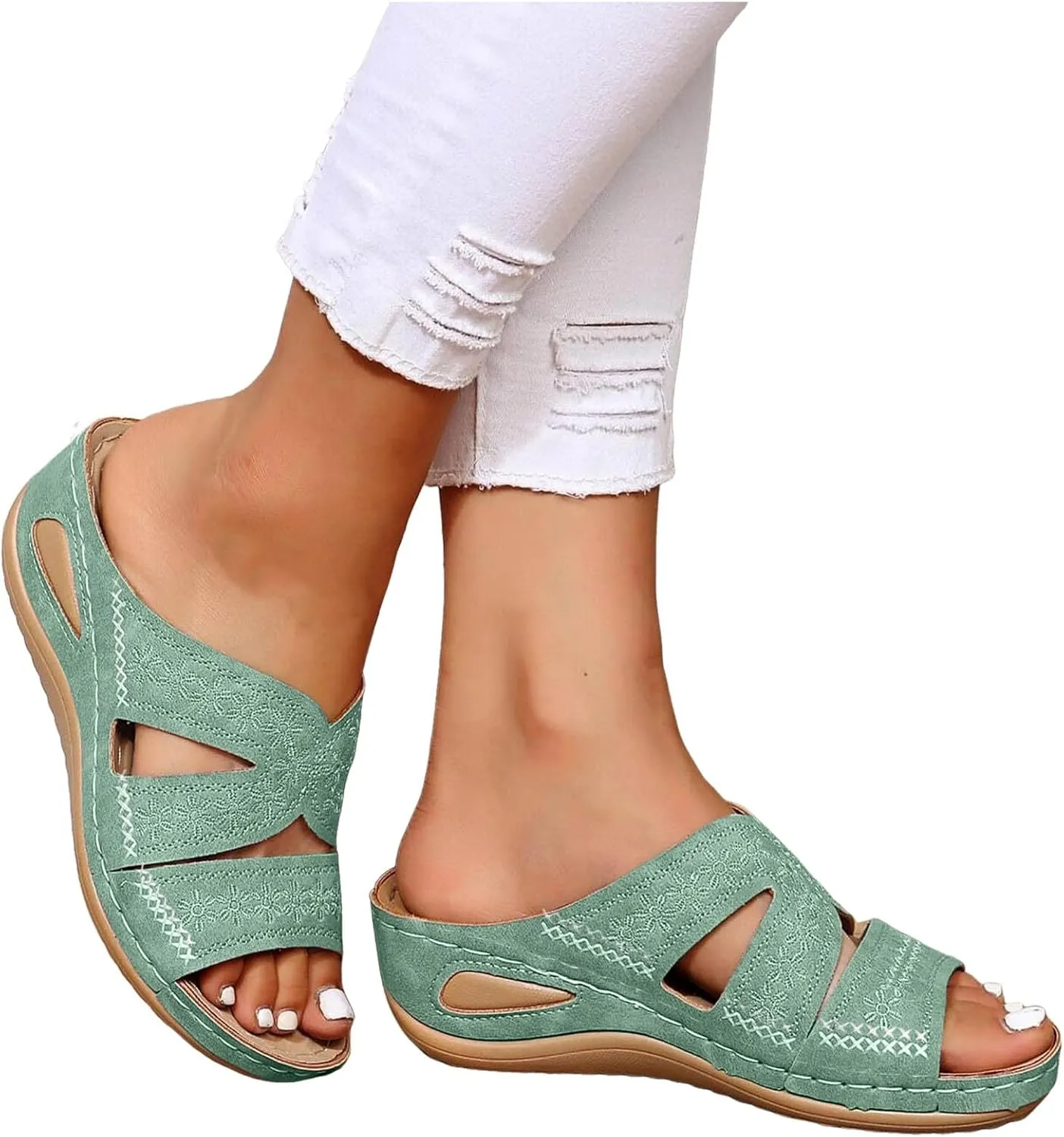 Eduavar Summer Sandals for Women, Orthopedic Sandals for Women Retro Sandals Open Toe Anti-Slip Comfy Walking Sandals