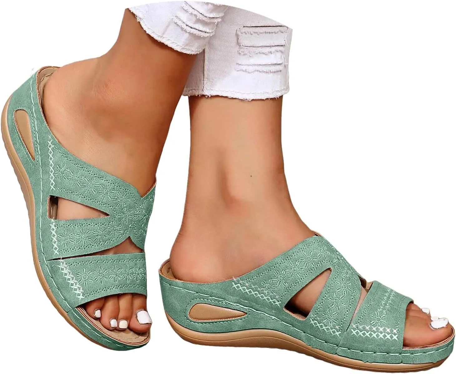 Eduavar Summer Sandals for Women, Orthopedic Sandals for Women Retro Sandals Open Toe Anti-Slip Comfy Walking Sandals