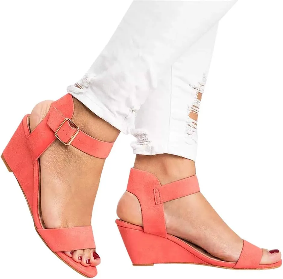 Eduavar Womens Wedge Sandals, Summer Sandals for Women 2023 Open Toe Ankle Strap Wedge Sandals Summer Dress Shoes