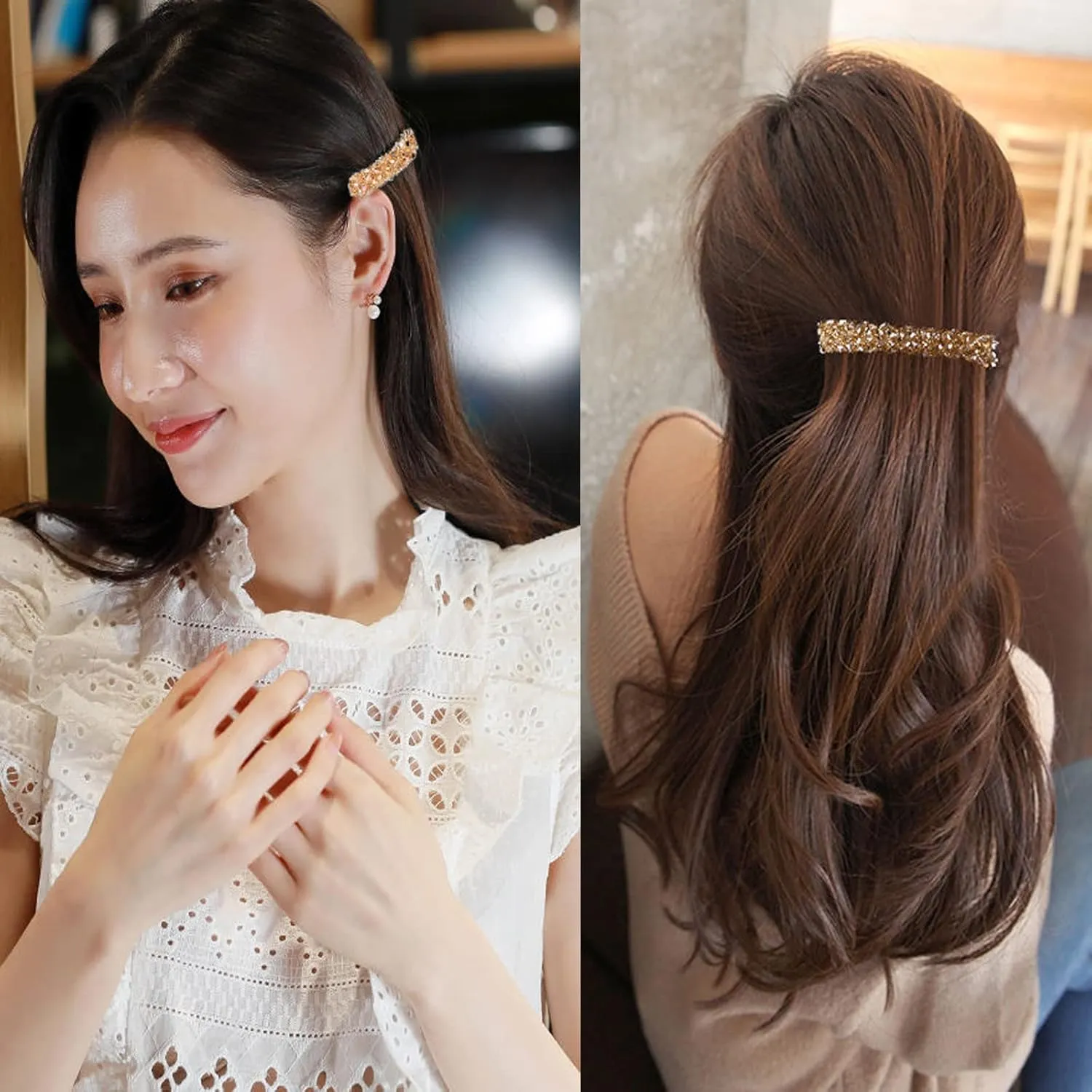 Elegant Hair Clips Fashion Hair Barrettes for Women and Girls, Sparkly Glitter Rhinestones Flowers Hairpin French Style Hairclips Vintage Hair Accessoires for Women