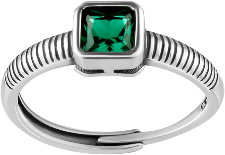 Emerald Sterling Silver Ring For Her : Timeless Elegance and Natural Beauty | 925 Silver Jewelry For Women | Healing Crystals | Birthday Birthstone Gift (Created Emereald)