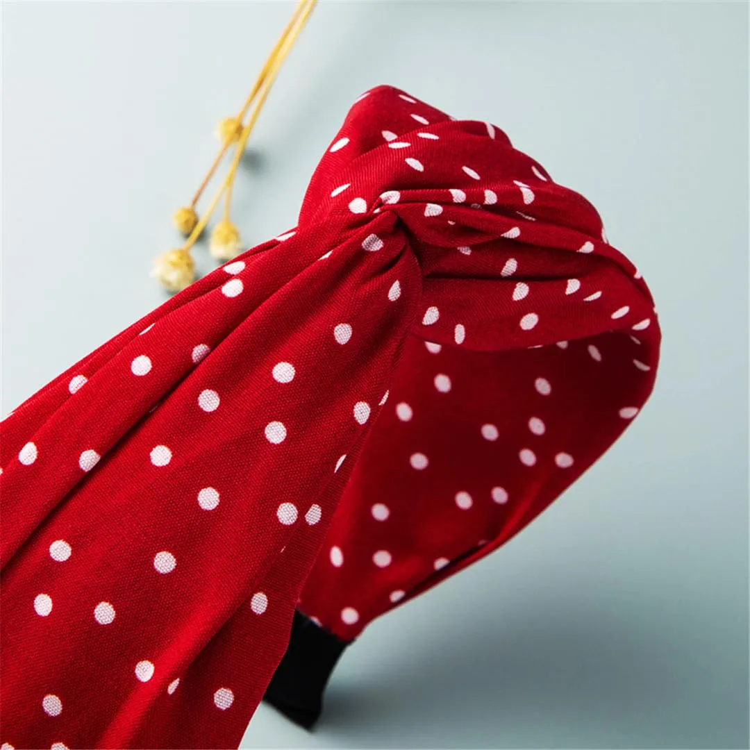 ERFMFKL Women's Bohemian Retro Headbands Red White Dots Wide-Brimmed Knotted Head Buckle Hair Accessories TS5025-12