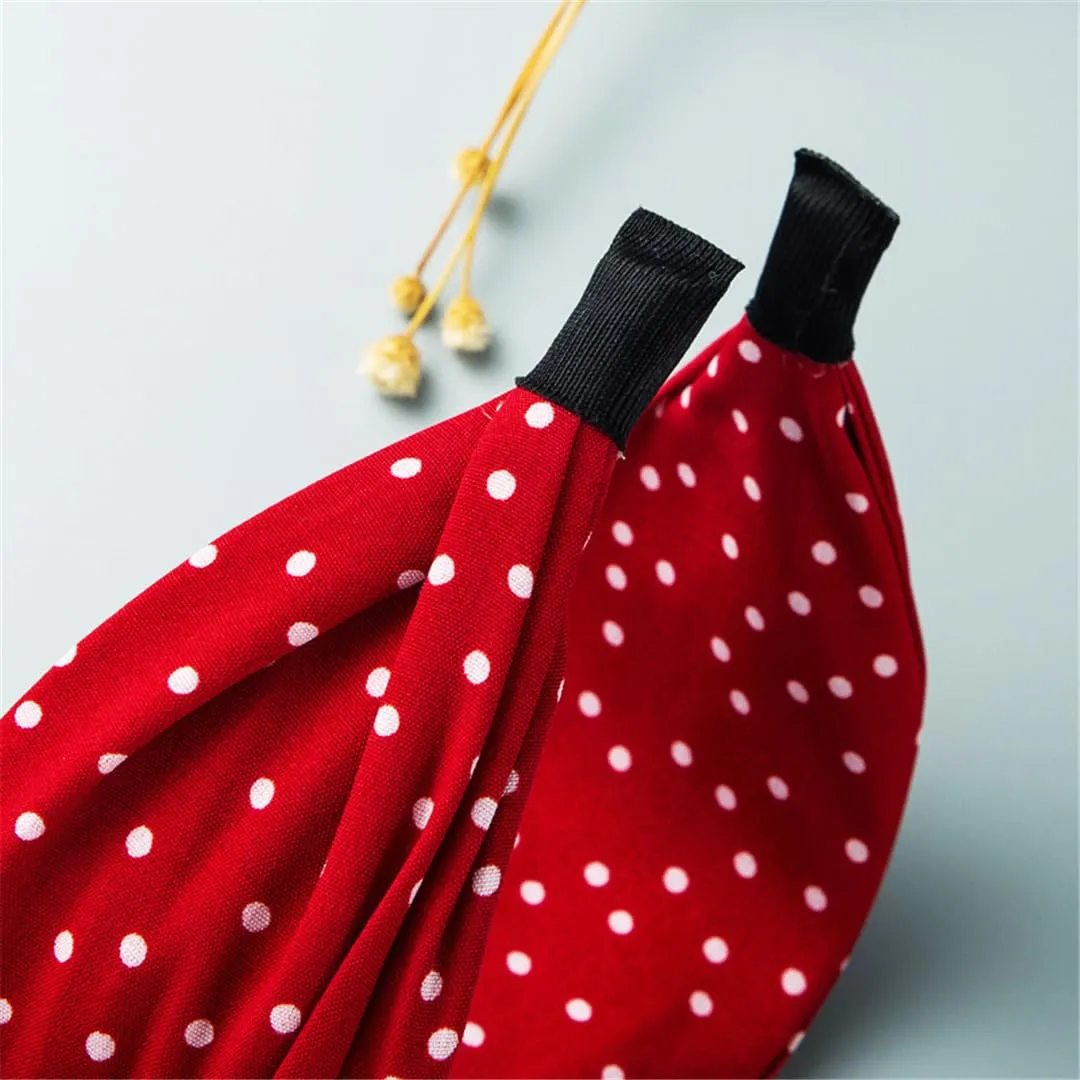ERFMFKL Women's Bohemian Retro Headbands Red White Dots Wide-Brimmed Knotted Head Buckle Hair Accessories TS5025-12