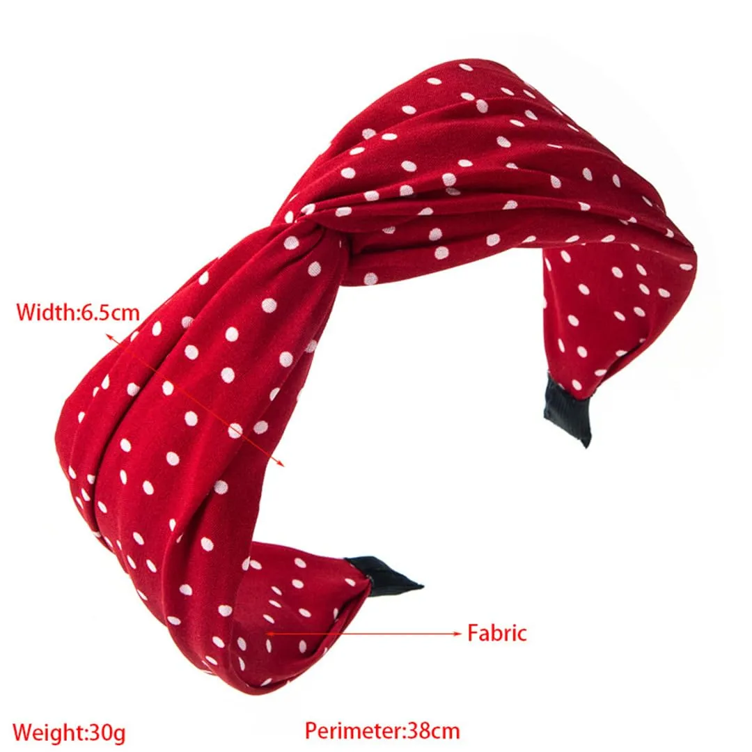 ERFMFKL Women's Bohemian Retro Headbands Red White Dots Wide-Brimmed Knotted Head Buckle Hair Accessories TS5025-12