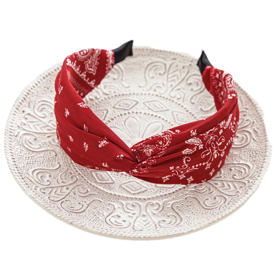 ERFMFKL Women's Bohemian Retro Headbands Red White Dots Wide-Brimmed Knotted Head Buckle Hair Accessories TS5025-12