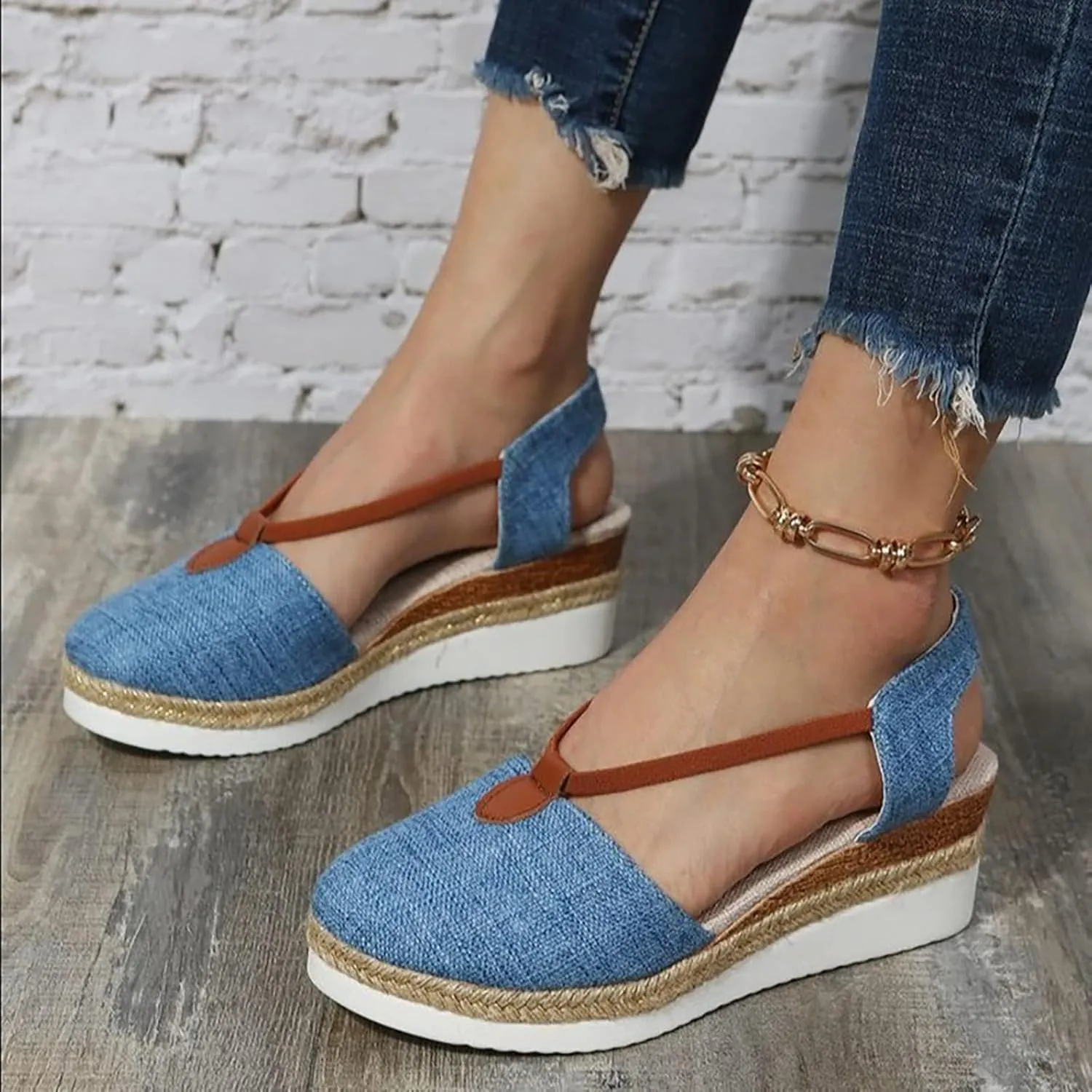 Espadrilles Wedges for Women Summer Orthopedic Platform Wedge Sandals, Closed Toe Anti Slip Sandals Ankle Strap Espadrille Beach Comfortable Outdoor Shoes