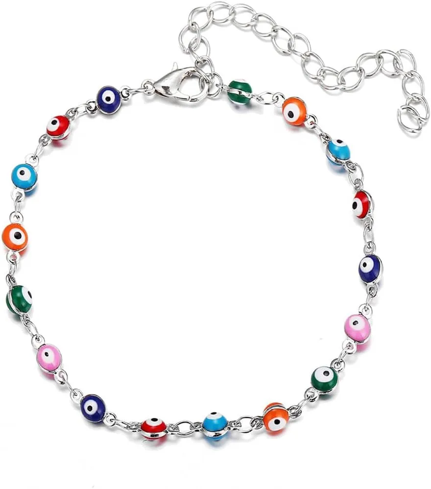 Evil Eye Ankle Bracelet Silver Evil Eye Bead Anklet Beach Fashion Foot Jewelry for Women