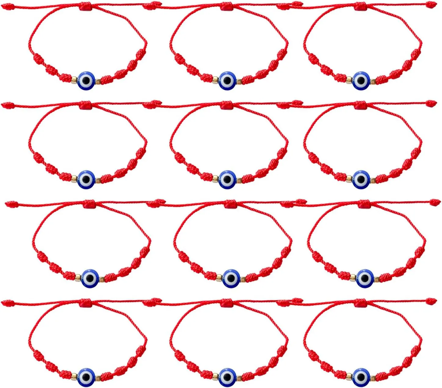 Evil Eye Bracelet Set Of 12 Handmade Adjustable Kabbalah Protection Bracelets Lucky Friendship 7 Knot Style