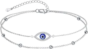 Evil Eye/Moon Star/Cross/Dragonfly/Sea Turtle Ankle Bracelets for Women 925 Sterling Silver Adjustable Anklets Jewelry Gifts for Women