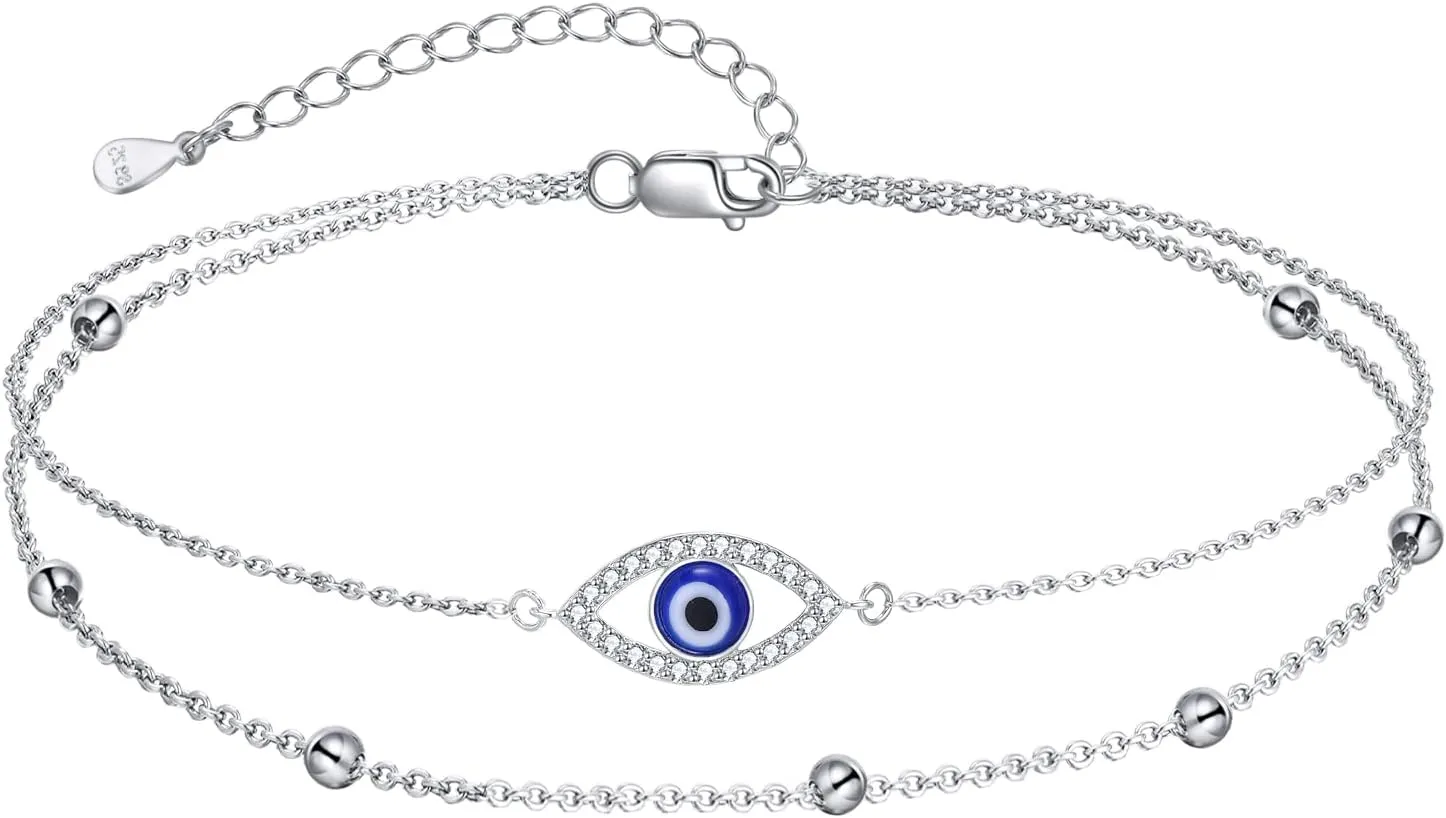 Evil Eye/Moon Star/Cross/Dragonfly/Sea Turtle Ankle Bracelets for Women 925 Sterling Silver Adjustable Anklets Jewelry Gifts for Women