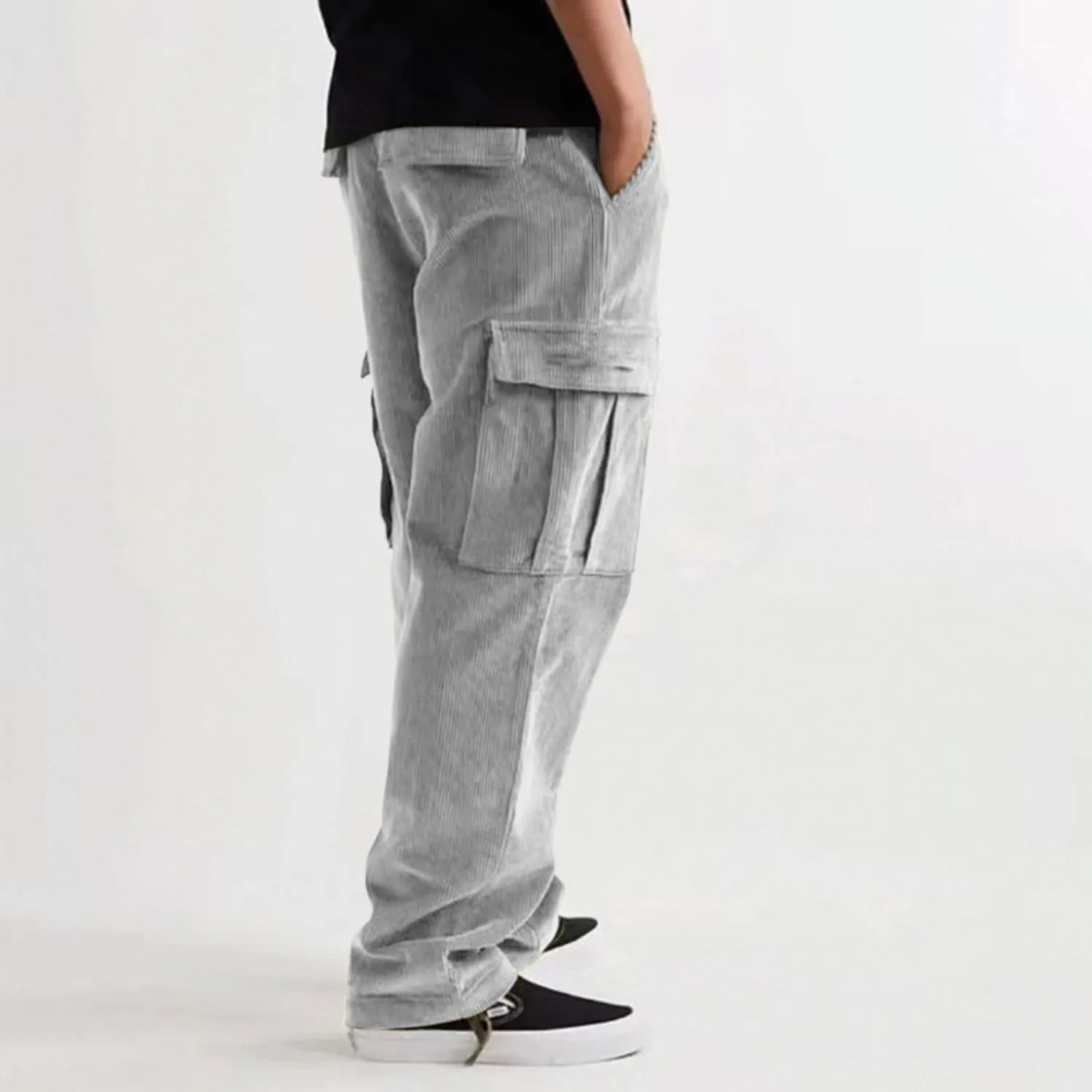 evzosrz Men's Corduroy Pants,Casual Cargo Pants Relaxed Drawstring Straight Joggers Fashion Travel Outdoor Baggy Trousers