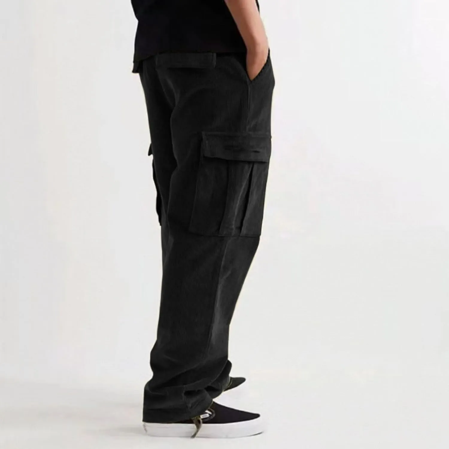 evzosrz Men's Corduroy Pants,Casual Cargo Pants Relaxed Drawstring Straight Joggers Fashion Travel Outdoor Baggy Trousers