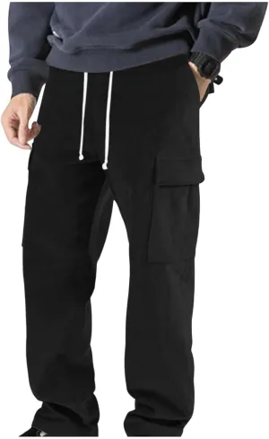 evzosrz Men's Corduroy Pants,Casual Cargo Pants Relaxed Drawstring Straight Joggers Fashion Travel Outdoor Baggy Trousers