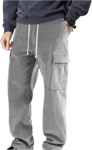 evzosrz Men's Corduroy Pants,Casual Cargo Pants Relaxed Drawstring Straight Joggers Fashion Travel Outdoor Baggy Trousers