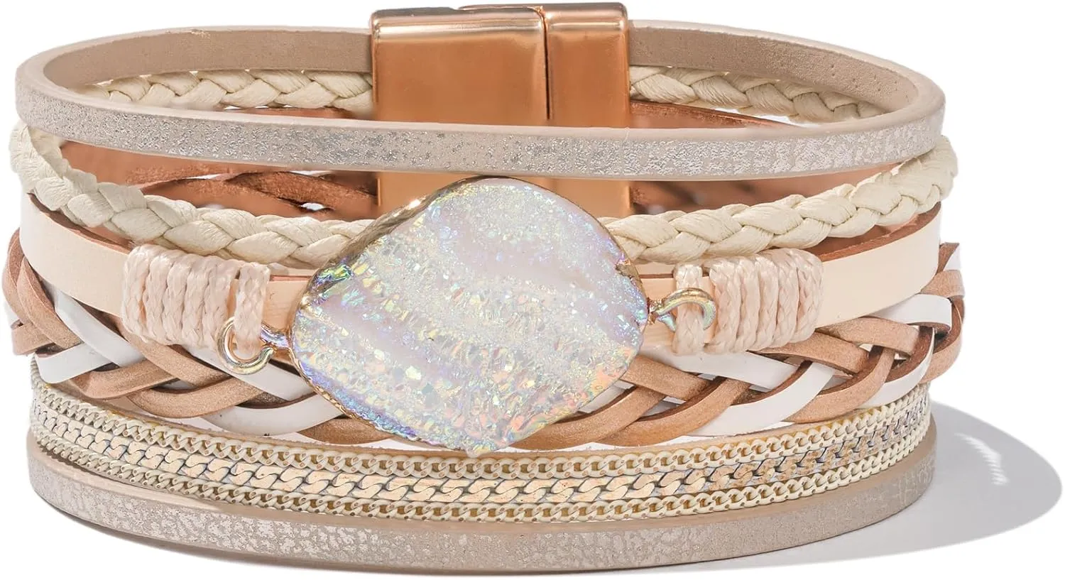 FANCY SHINY Braided Leather Bangle Bracelets Boho Resin Stone Wrap Bracelets Stackable Cuff Bracelets with Magnetic Clasp for Women