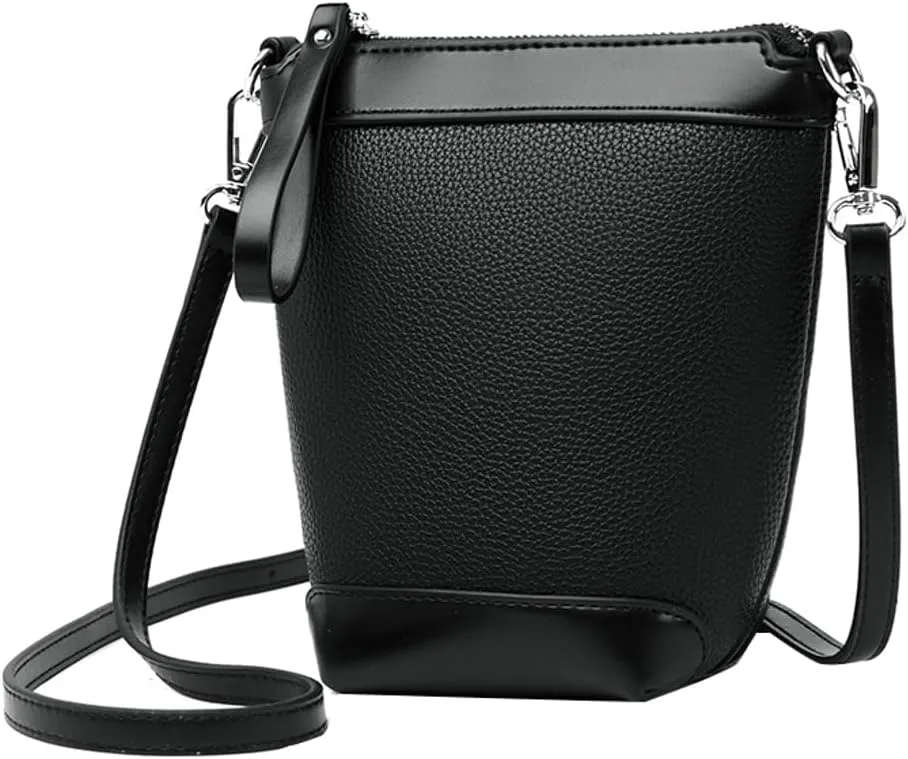 Fashion PU Leather Shoulder Tote Bag for Women Small Bucket Crossbody Purse Handbags Casual Top Handle Satchel