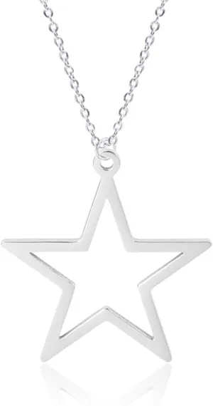 Fashion Simple Hollow Star Pendant Necklace For Men Women Stainless Steel Chain Jewelry Gifts for Boys Girls (silver)