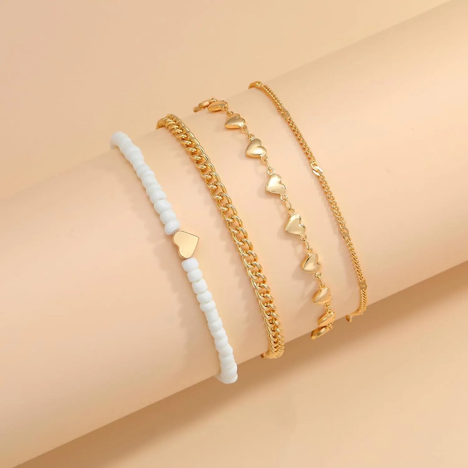 Fesciory Women Heart Anklet Adjustable Beach Layered Ankle Bracelets for Women Gold Alloy Foot Chain Jewelry
