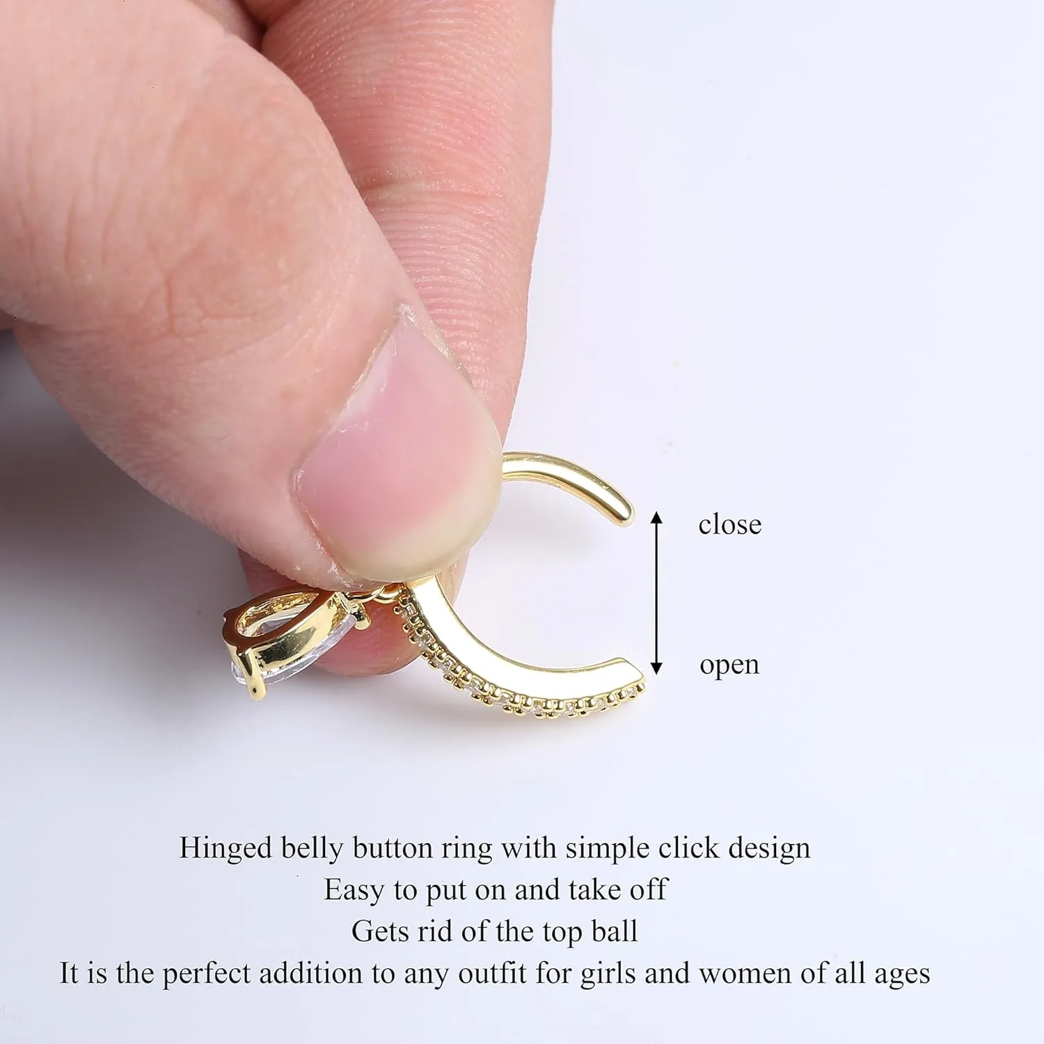 FIBO STEEL 14K Gold Plated Belly Button Rings for Women 316L Surgical Steel Clicker Belly Rings CZ Snake Flower Curved Reverse Navel Rings Belly Piercing Jewelry Barbell 14G