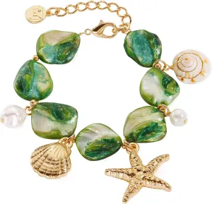 Firstmeet Natural Freshwater Shell Bracelet With Pearl Starfish Pendant Irregular Mother of Pearl Jewelry for Women