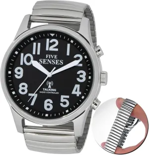 FIVE SENSES English Atomic Jumbo Size (43mm /1.75in) Metal Talking Watch with Loud Alarm Clock for Visually impaired, Elderly Person 1523 (Black)