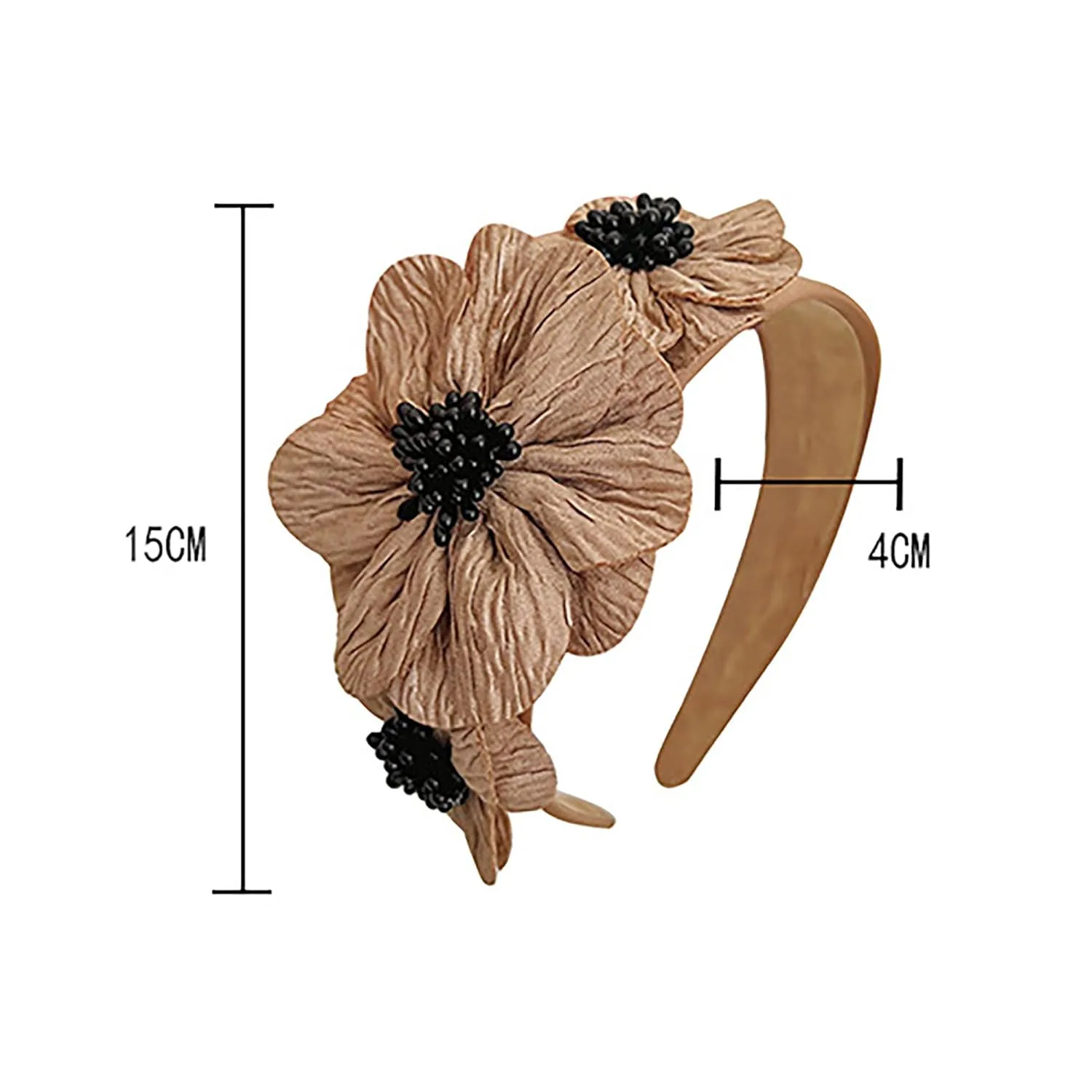 Flower Fashion Headbands Side Pearl Flower Hair Bands Fashion Double Flower Wide Fabric Hair Band Nonslip Hair Bands for Women and Girls Outdoor WearBeige